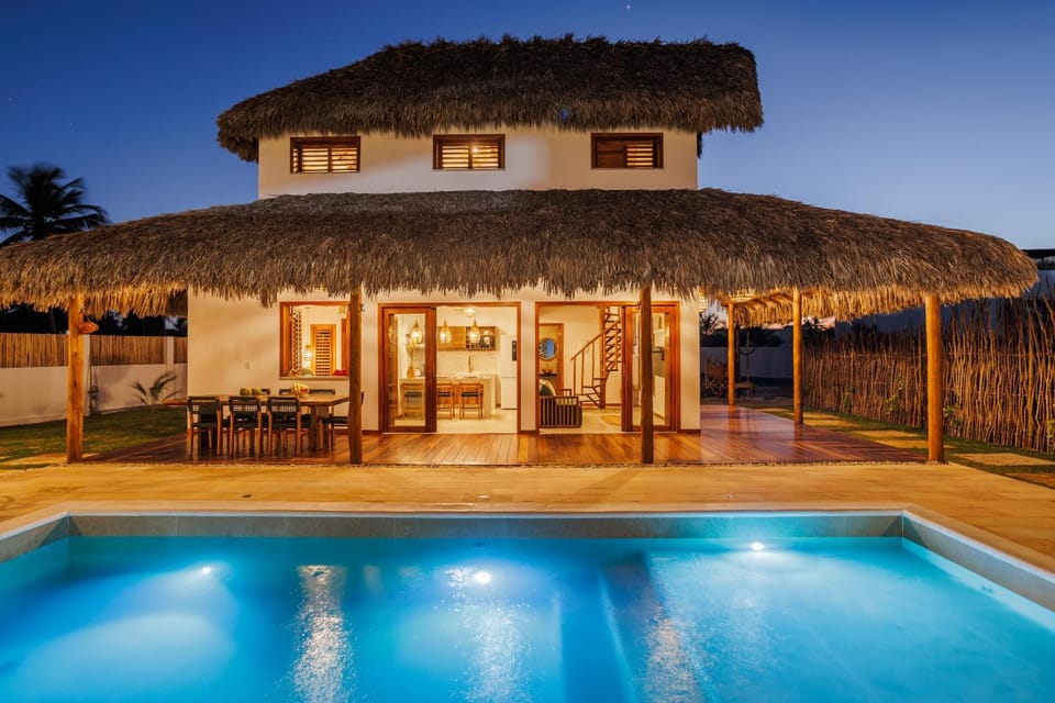 Property building, Patio, Night, Pool view, Swimming pool