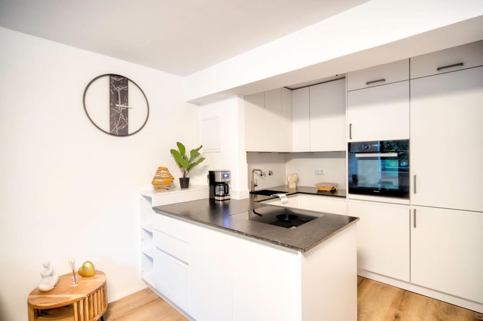 Kitchen or kitchenette, stove