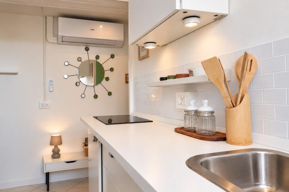 Kitchen or kitchenette, stove