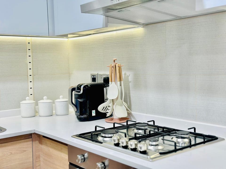 Kitchen or kitchenette, stove