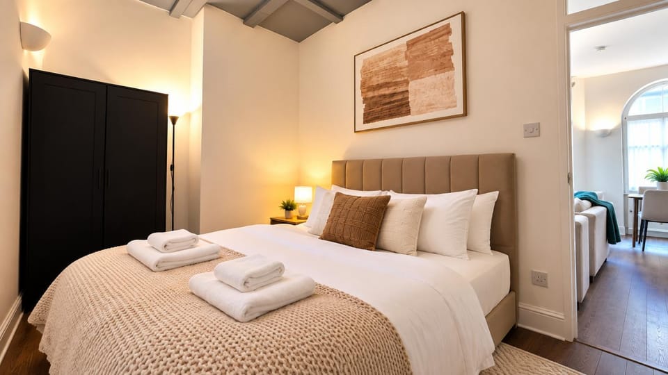 Bed, Photo of the whole room, Bedroom, towels, wardrobe