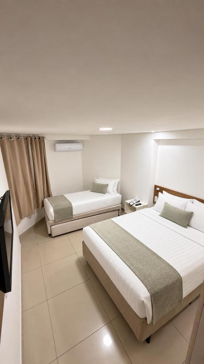Bed, Photo of the whole room, Bedroom, towels, air conditioner