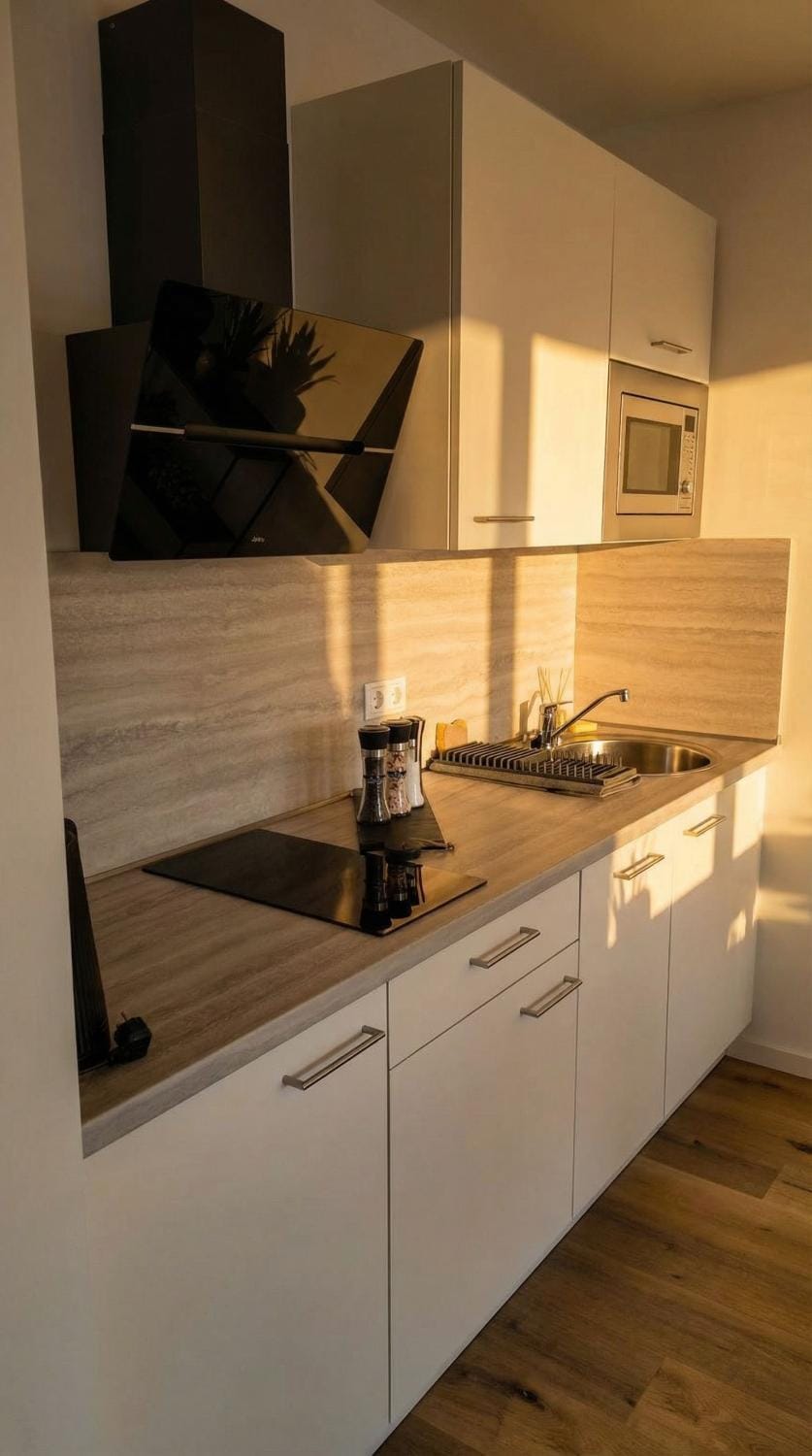Kitchen or kitchenette, stove