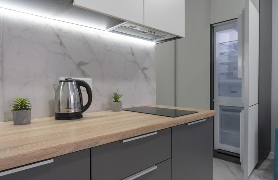 Kitchen or kitchenette, stove