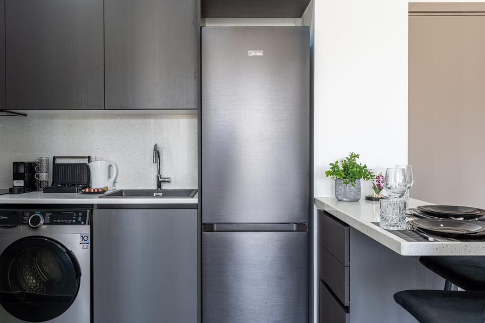 Kitchen or kitchenette, oven, stove, toaster