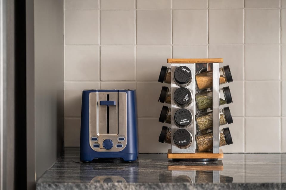 Kitchen or kitchenette, toaster