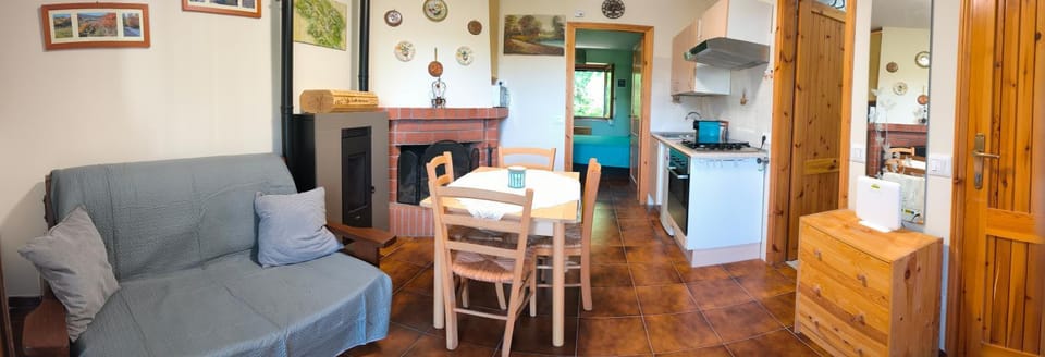 Kitchen or kitchenette, Living room, Seating area, Dining area