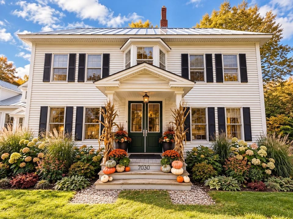 Property building, Facade/entrance, Garden, Decorative detail, Autumn