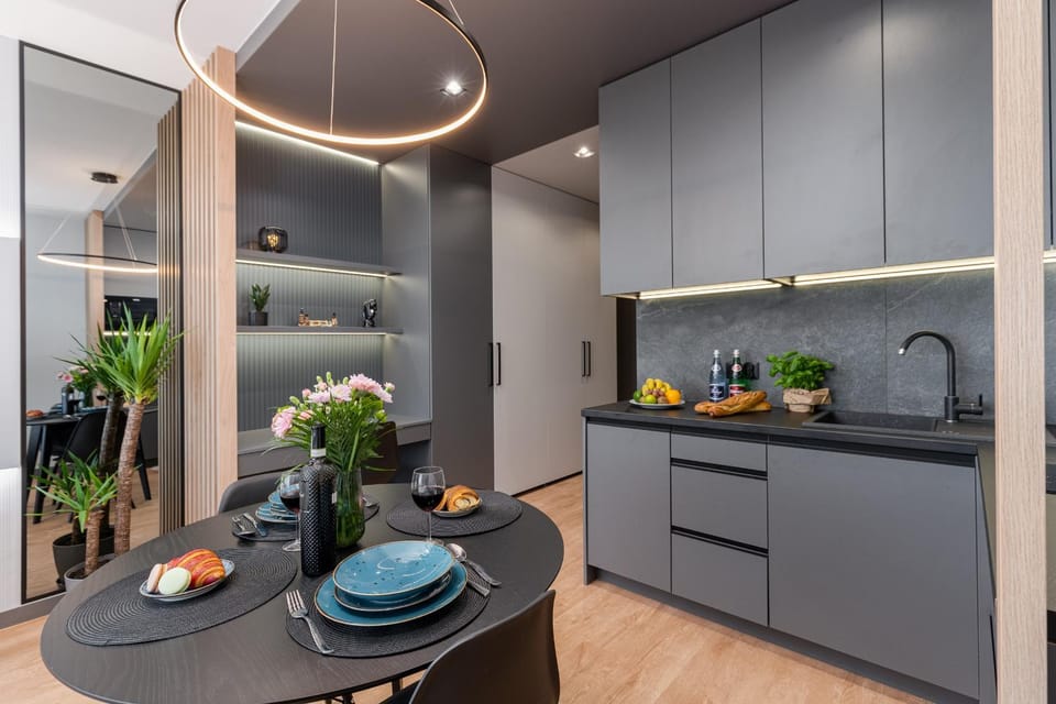 Kitchen or kitchenette, minibar, stove