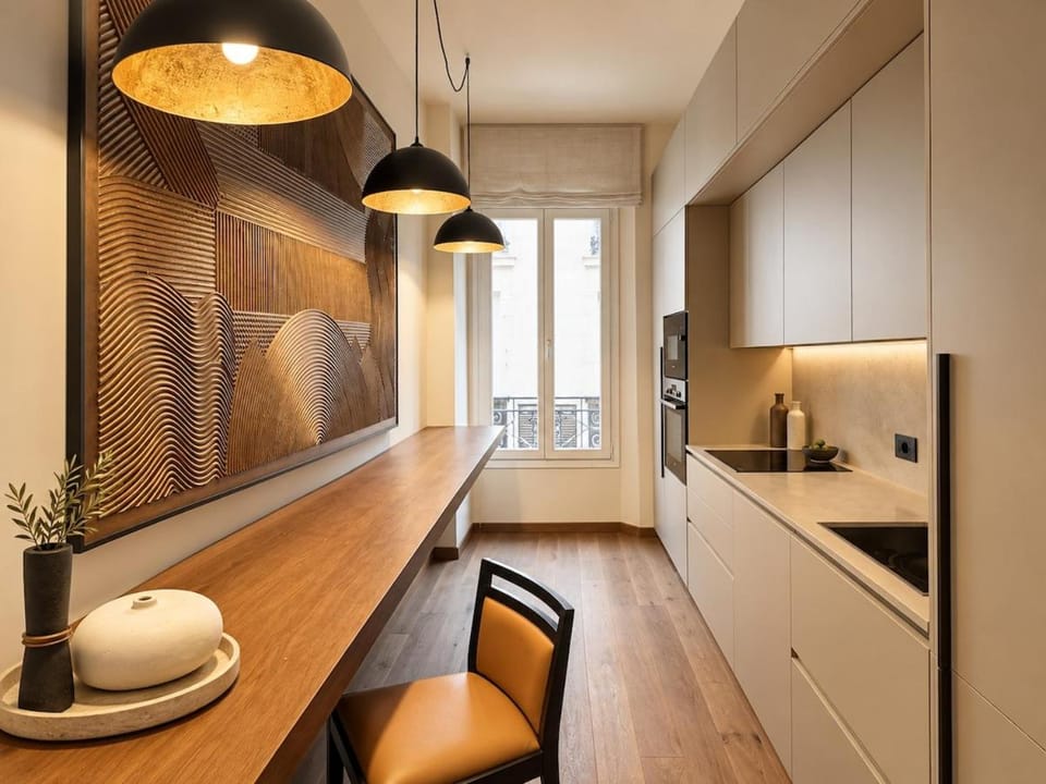 Kitchen or kitchenette, Living room, Seating area
