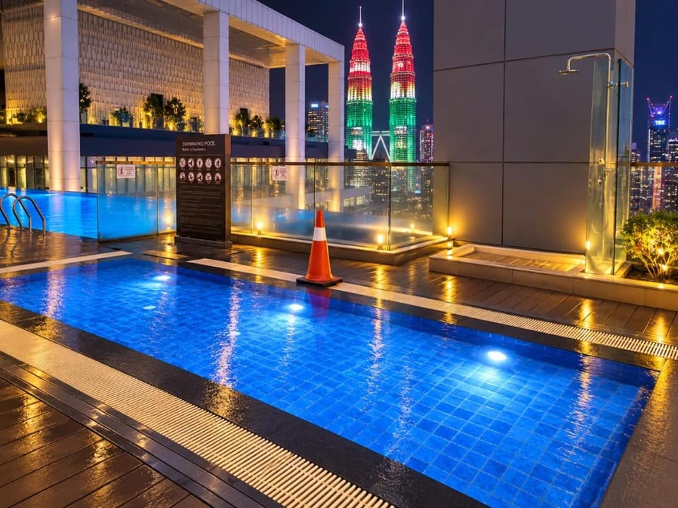 Night, City view, Pool view, Swimming pool, Swimming pool