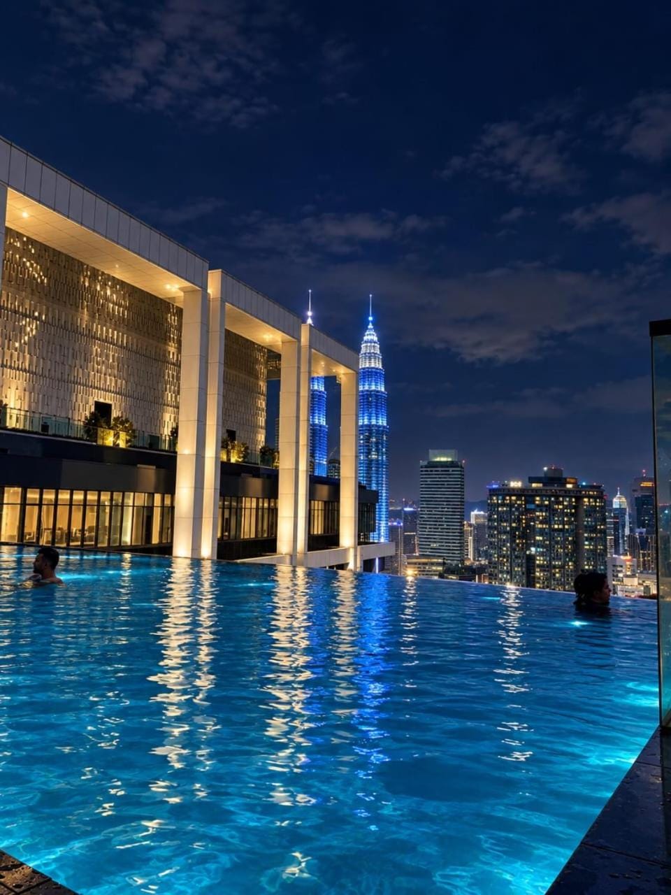 Night, City view, Swimming pool