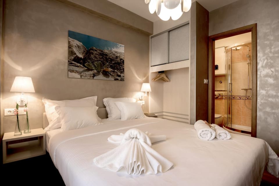 Shower, Toilet, Bed, Photo of the whole room, Bedroom, towels, wardrobe