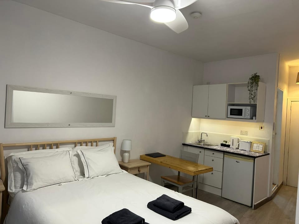 Bed, Coffee/tea facilities, Kitchen or kitchenette, Photo of the whole room, Dining area, Bedroom, toaster