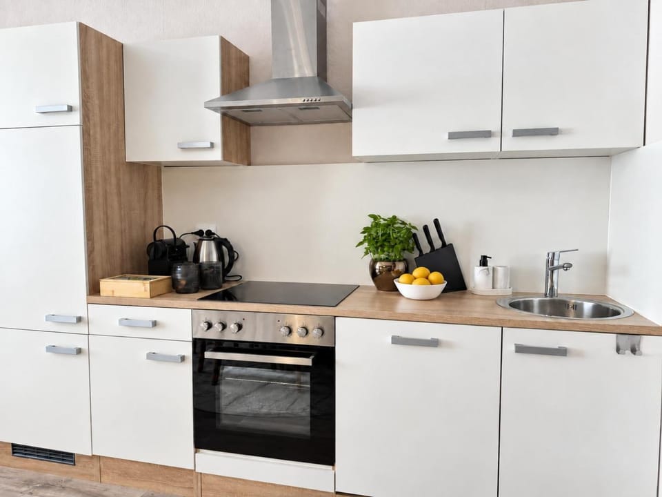 Kitchen or kitchenette, stove