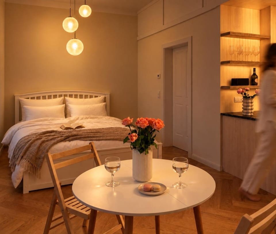 Bed, Kitchen or kitchenette, Living room, Photo of the whole room, Bedroom