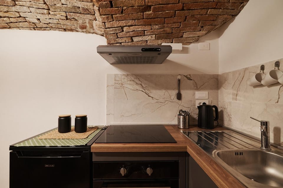 Kitchen or kitchenette, stove