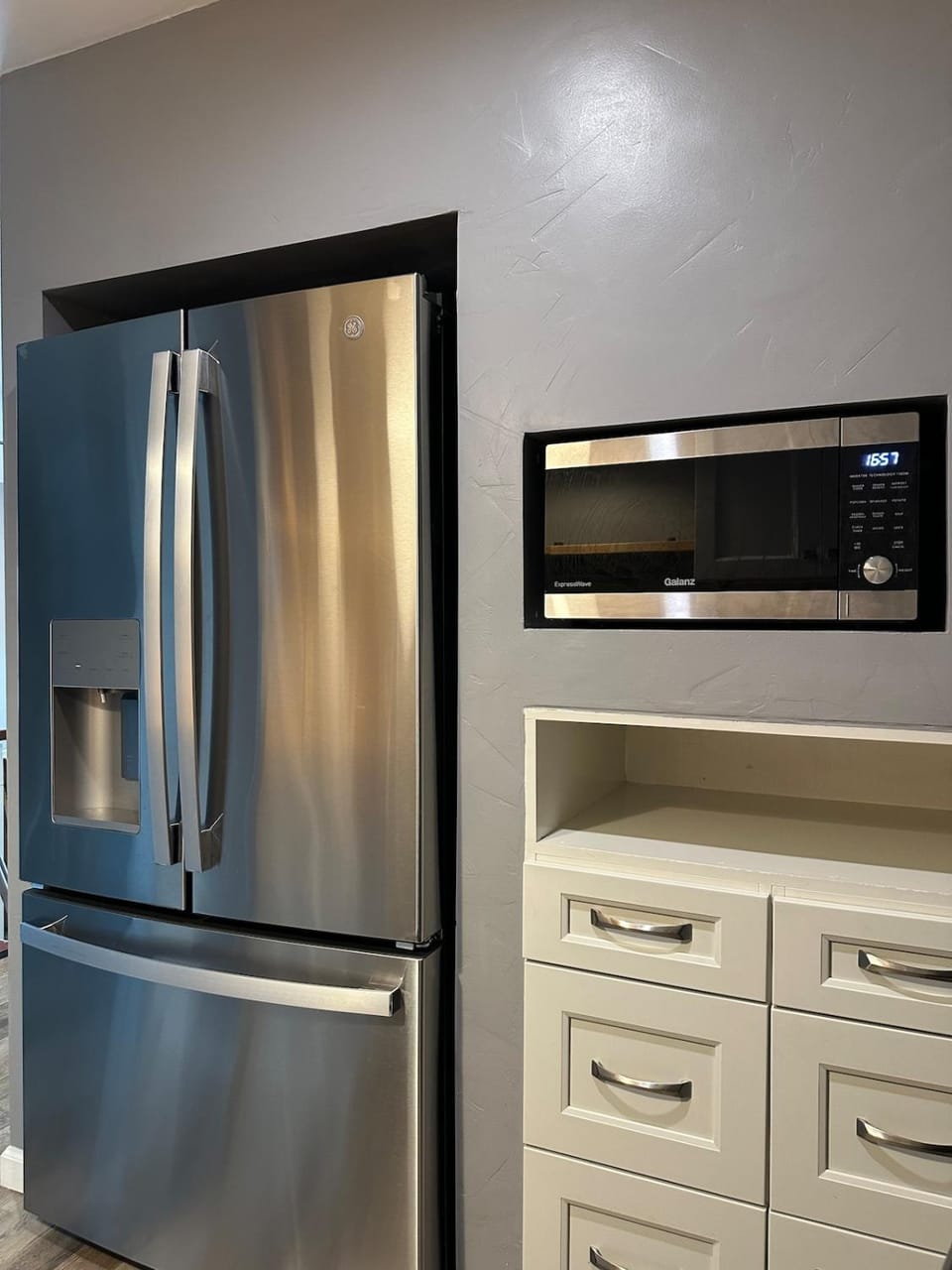 Kitchen or kitchenette, microwave