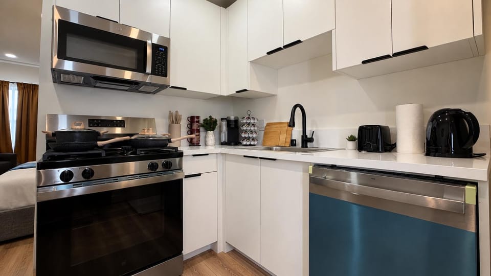 Kitchen or kitchenette, microwave, oven, stove, kitchen