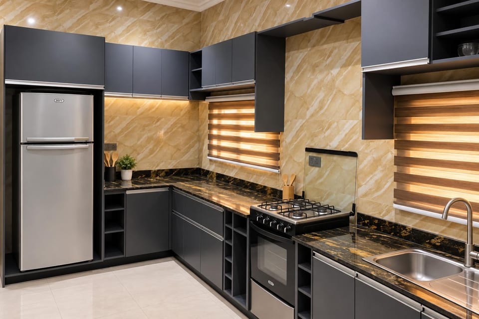 Kitchen or kitchenette, oven, stove