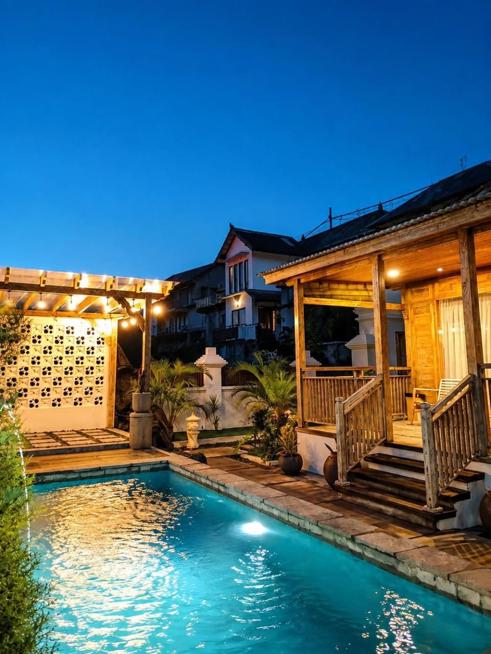 Property building, Patio, Day, Night, Pool view, Swimming pool