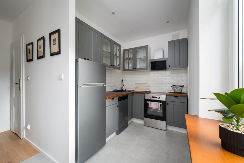 Kitchen or kitchenette, dishwasher, oven, stove