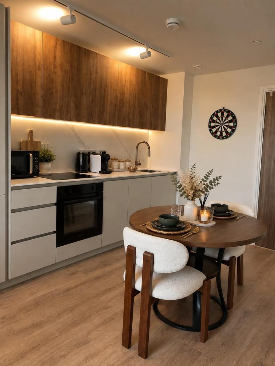 Coffee/tea facilities, Kitchen or kitchenette, Dining area, stove