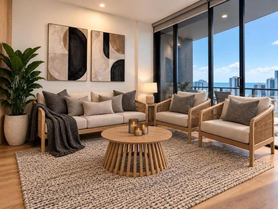 View (from property/room), Living room, City view, Sea view