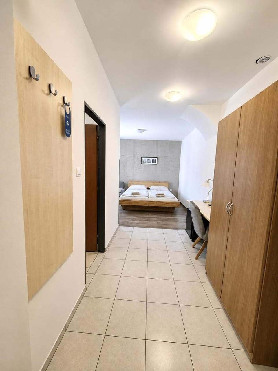 Bed, wardrobe