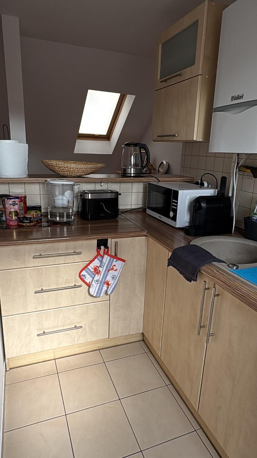 Kitchen or kitchenette, microwave