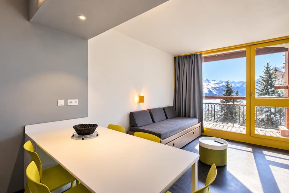Natural landscape, Winter, Living room, Seating area, Dining area, Mountain view