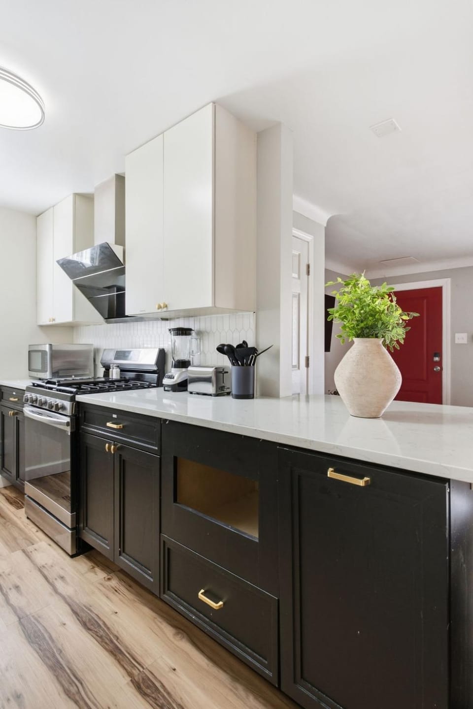 Kitchen or kitchenette, stove