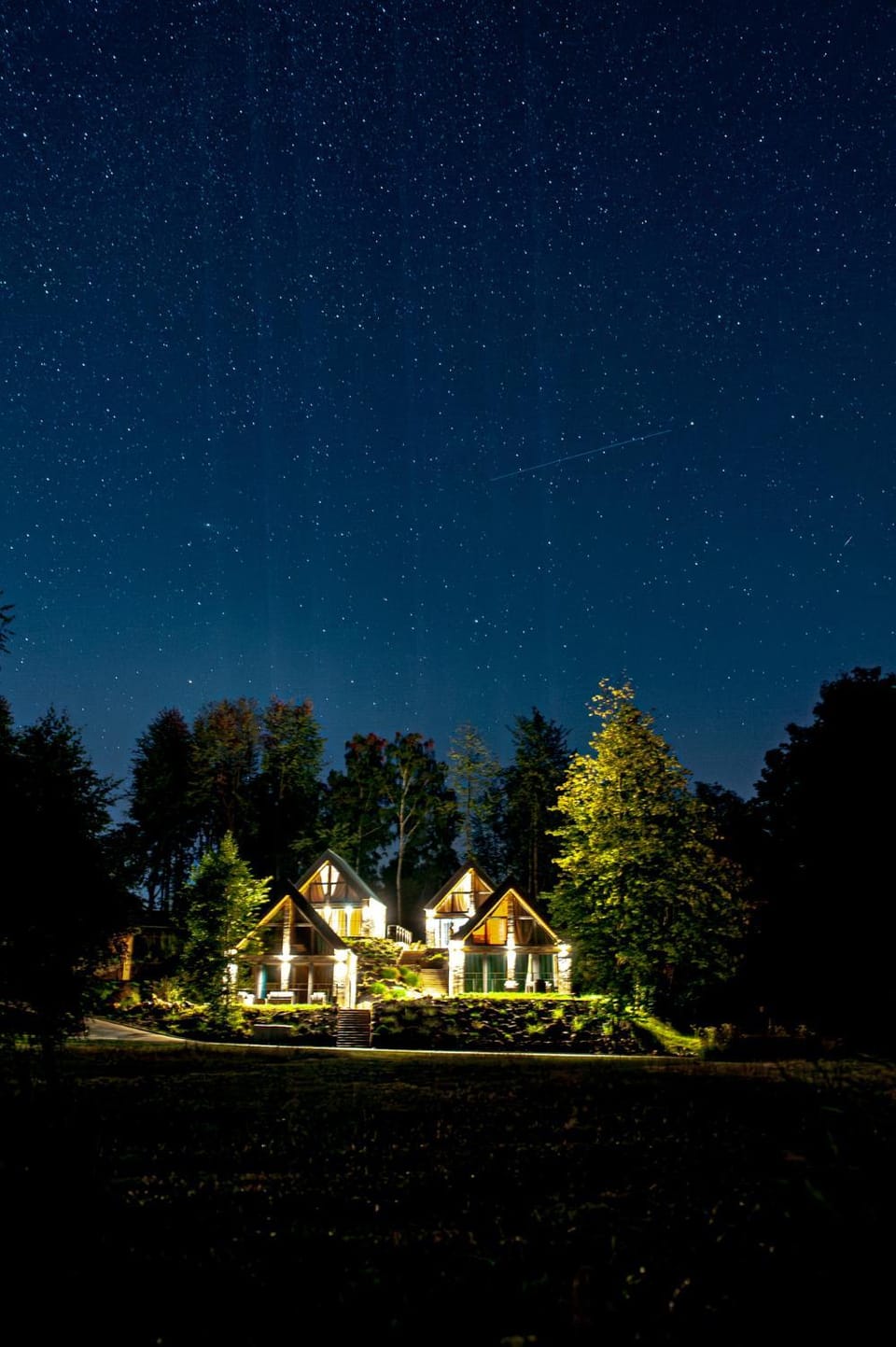 Property building, Night, Natural landscape, Garden view