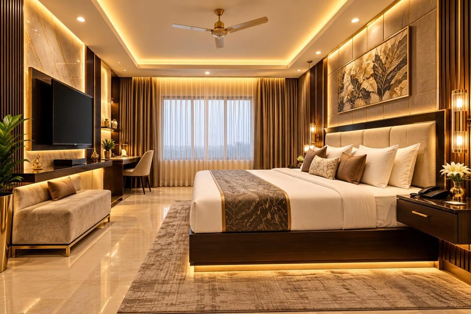 Bed, TV and multimedia, Living room, Photo of the whole room, Seating area, Bedroom