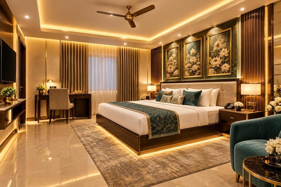 Bed, TV and multimedia, Living room, Photo of the whole room, Seating area, Bedroom, fireplace, air conditioner