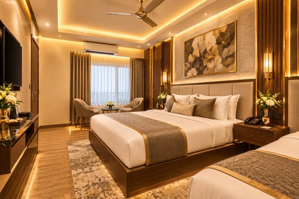 Bed, TV and multimedia, Photo of the whole room, Bedroom, fireplace, air conditioner