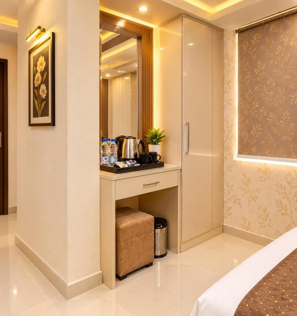 Bed, Coffee/tea facilities, Kitchen or kitchenette, Photo of the whole room, Bedroom, hair dresser, minibar