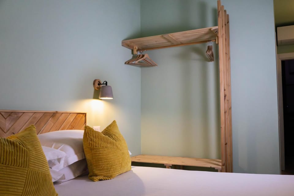 Bed, wardrobe