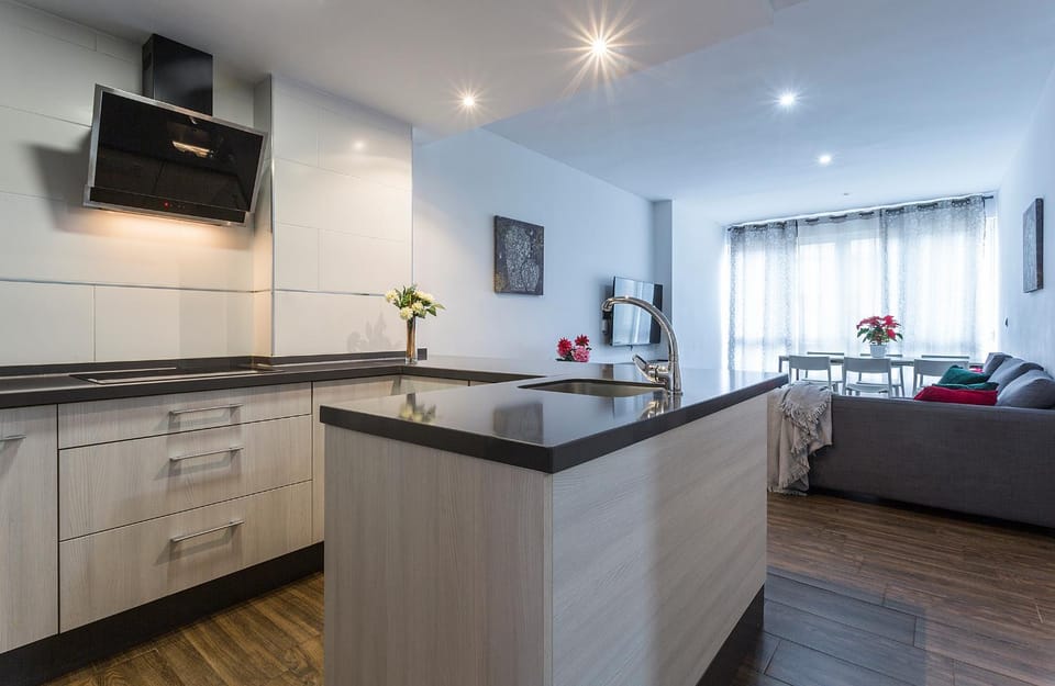 Kitchen or kitchenette, stove