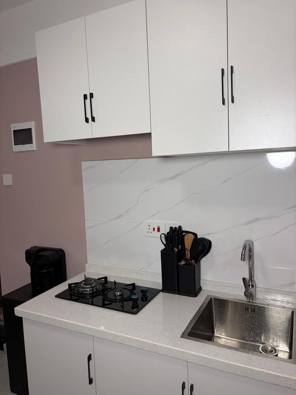 Kitchen or kitchenette, stove