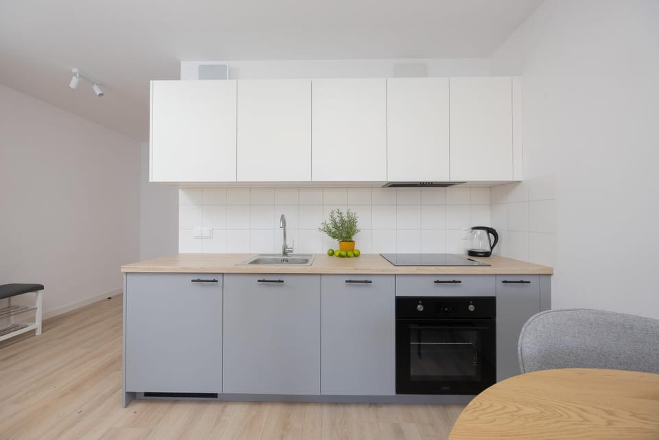 Kitchen or kitchenette, stove