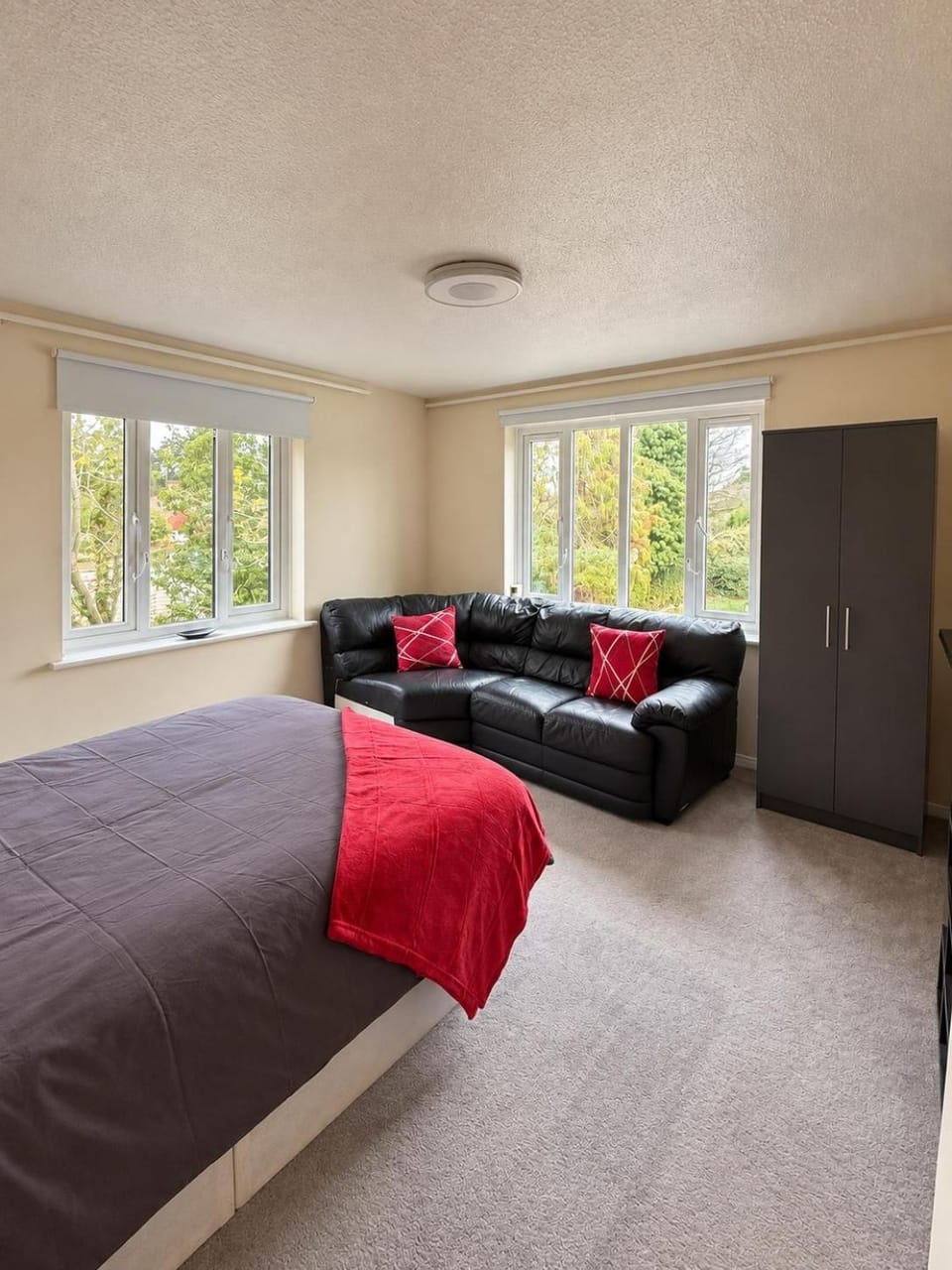 Bed, Seating area, Bedroom