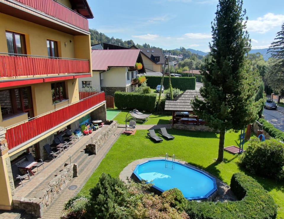 Property building, Patio, Garden, Garden view, Pool view, Swimming pool