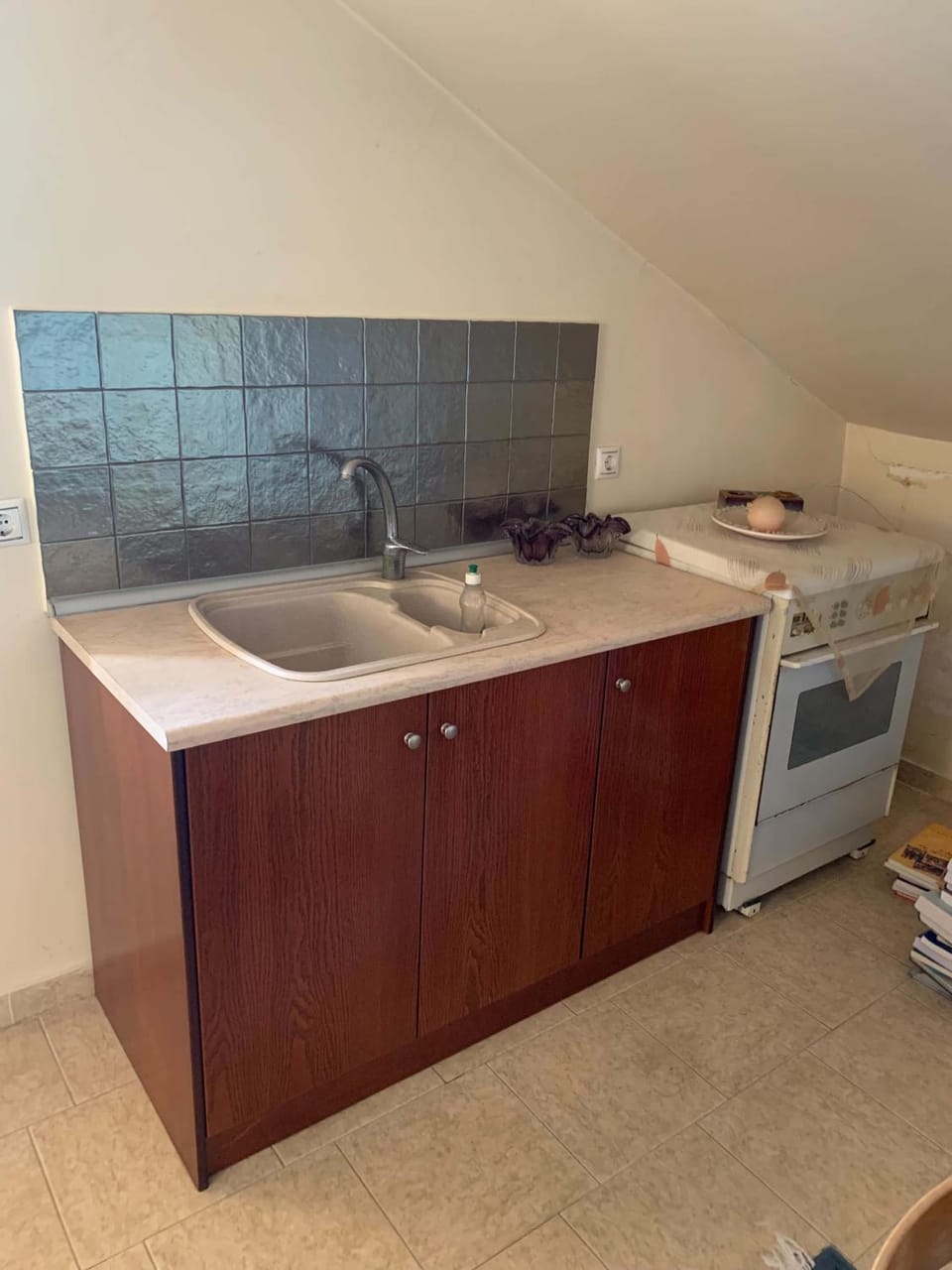 Kitchen or kitchenette, stove