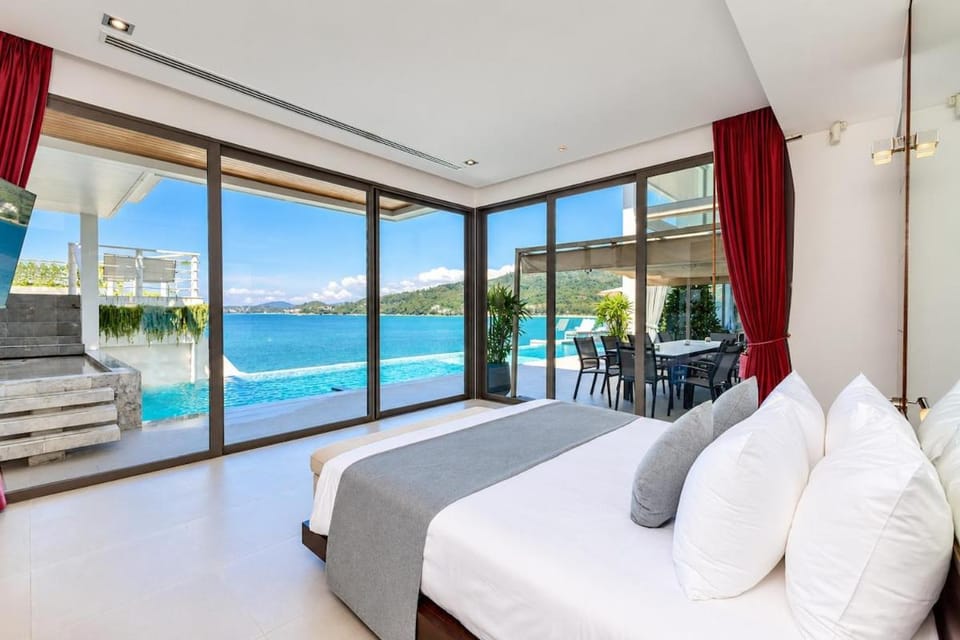 Patio, Bed, Natural landscape, Balcony/Terrace, Seating area, Sea view, Swimming pool