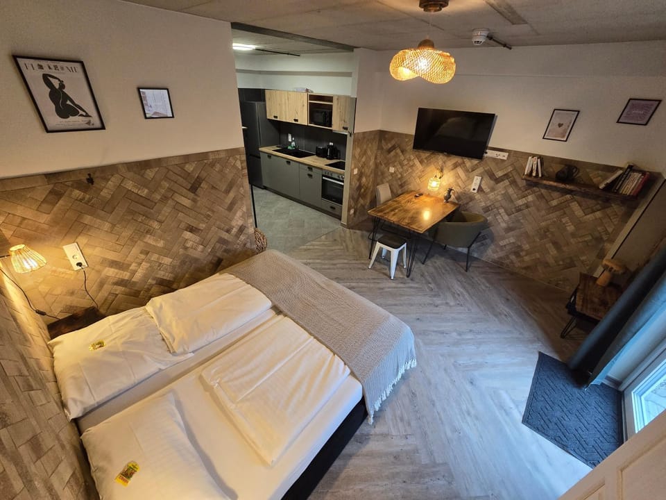 Bed, Kitchen or kitchenette, Living room, Photo of the whole room, Seating area, Bedroom