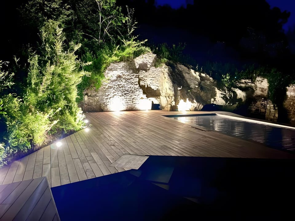 Property building, Living room, Swimming pool
