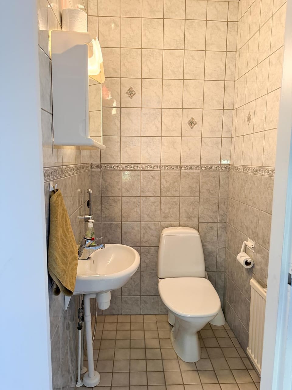 Toilet, bidet, towels