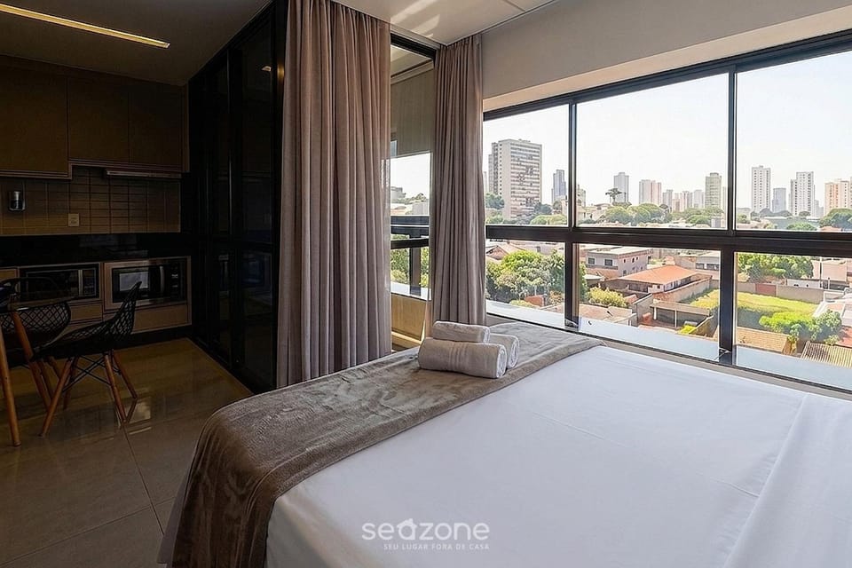 Bed, Bedroom, City view