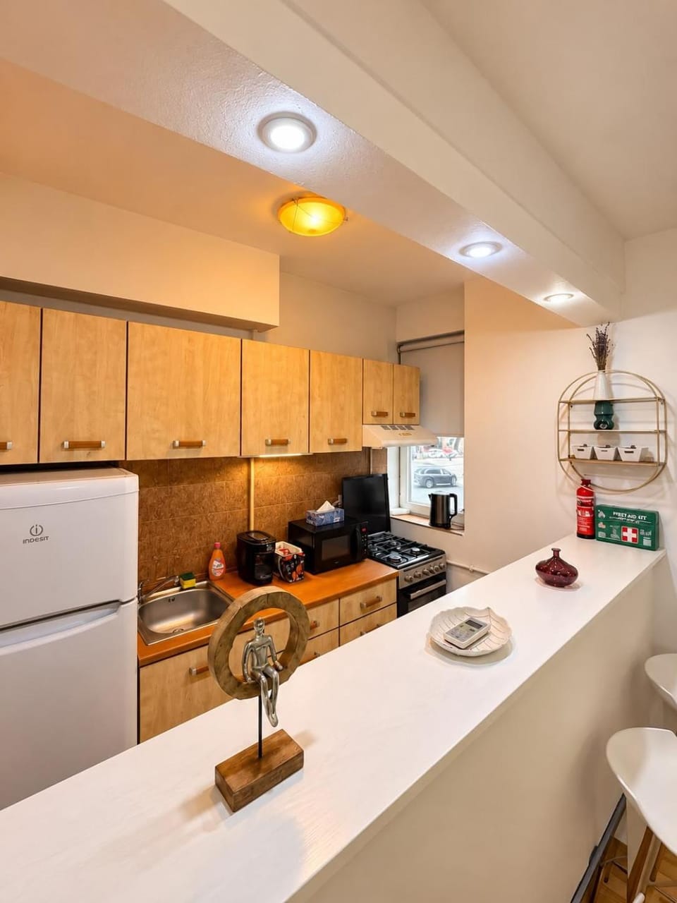 Kitchen or kitchenette, oven, stove